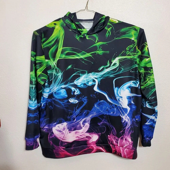 Neon Smoke Smog Print Pullover Hoodie 4XL unisex front pouch pocket psychedelic - Picture 1 of 10